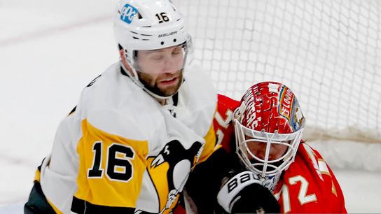 Freeze Frame: Zucker collides with Bobrovsky taken in Sunrise, Fla. (Penguins)